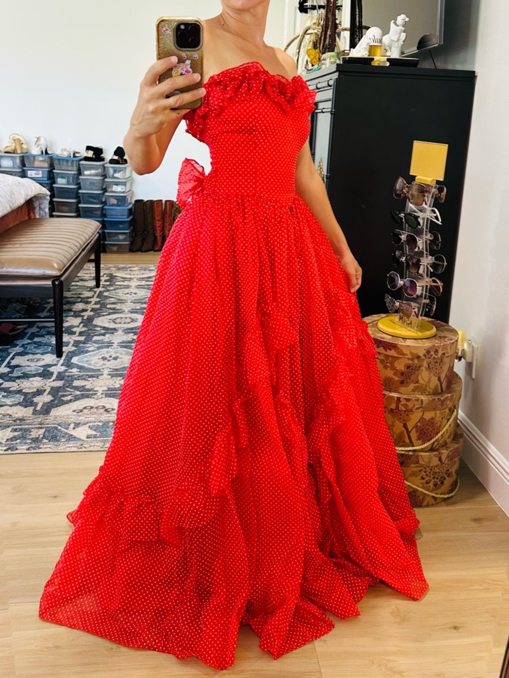 Vintage 70’s/80’s Polka Dot Ruffle Gown - Picture 2 of 16
